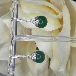 Elegant Silver and Green Drop Earrings